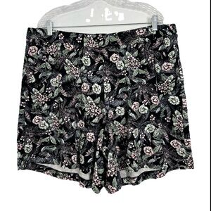 J.Jill Wearever Collection Black Shorts Women's Garden Floral Pull-on Sz 2XL